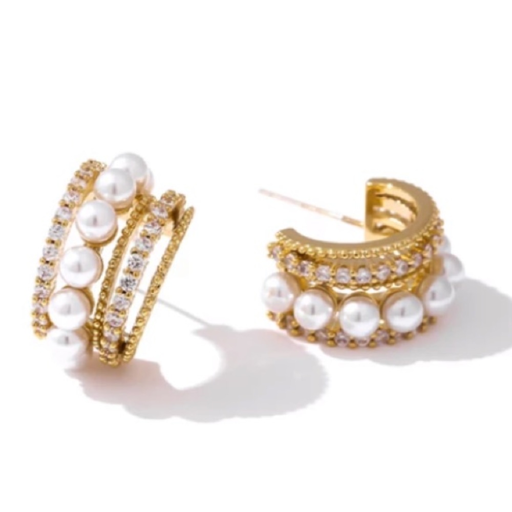 🤍18K gold plated elegant pearl earrings